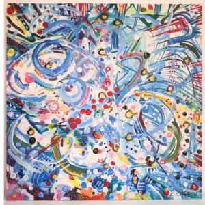 Free in the Sea by Kavir Mootoo — abstract acrylic in oceanic blues and whites