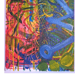 Freedom (The Blue Reveal) by Kavir Mootoo — abstract acrylic in bold reds and blues